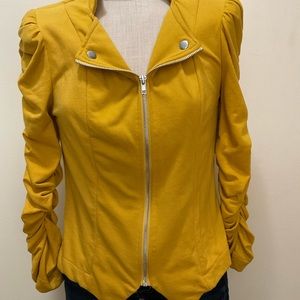 Mustard gold jacket with ruched sleeves